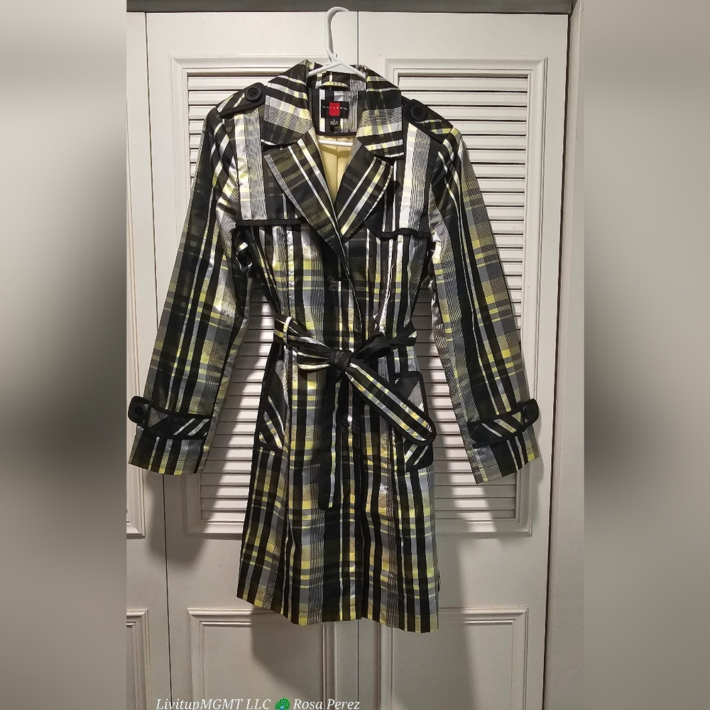 Plaid Trench Rain Coat with Belt
